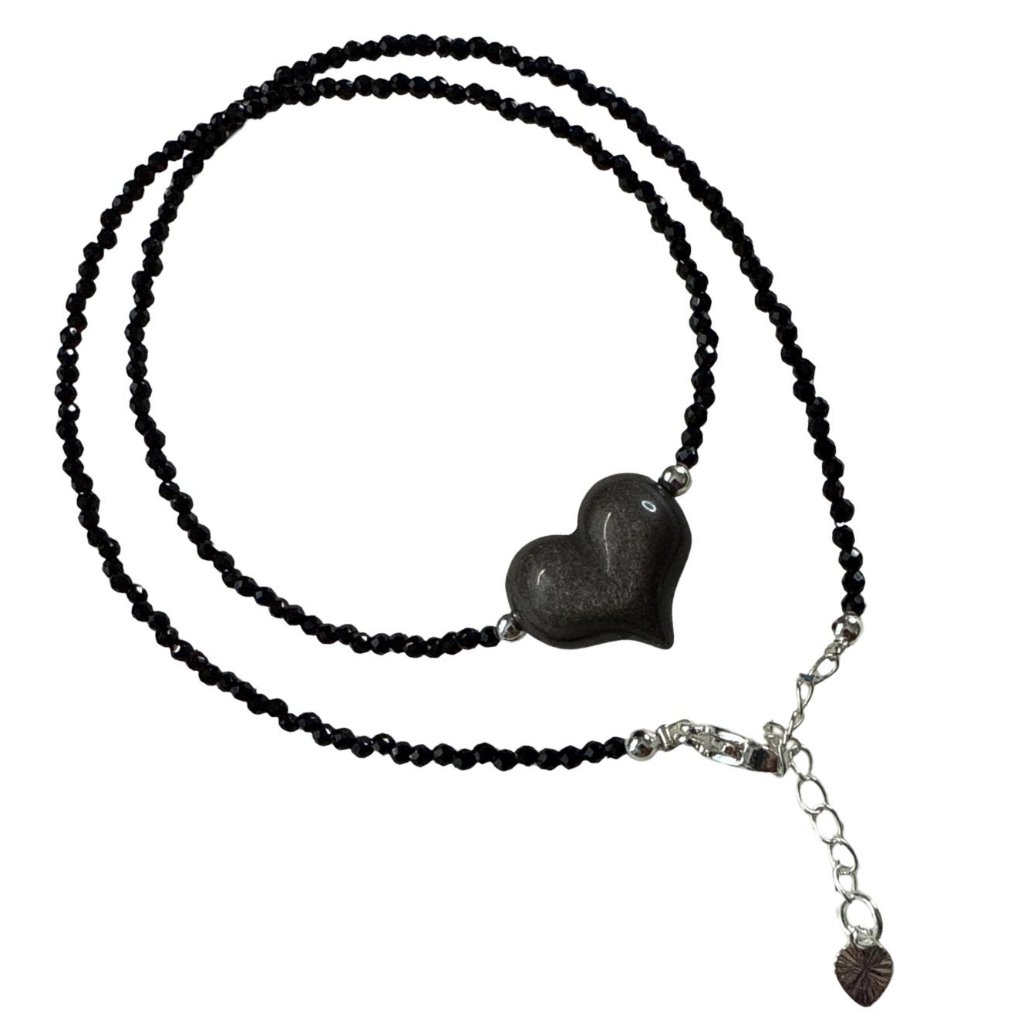 Necklace Black Obsidian Heart Gemstone Faceted Bead Fashion Accessories New